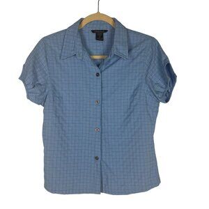 Marmot M Blue Short Sleeve Button-Down Shirt Textured Outdoors Camping Hiking